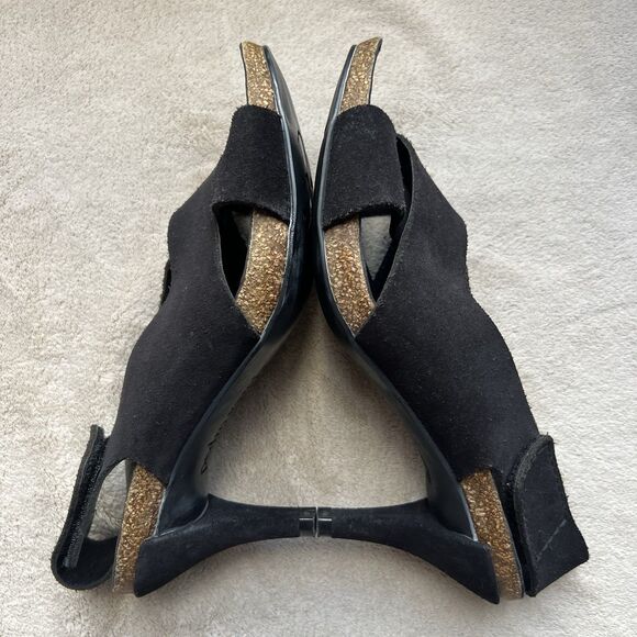 Pedro Garcia Maggie Black Suede Cork Heel Sandal Women EU 35.5 US 5.5 Slingback - Picture 4 of 16